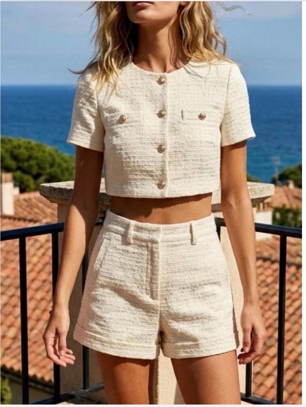 The Kooples Cream Tweed High-Waist Bermuda Shorts